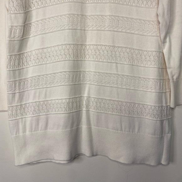Women's Lands End Fancy White Supima Cotton 3/4 Length Blouse Sweater L Classic - Picture 3 of 15